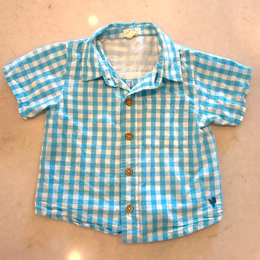 Blue Rooster / Pink Chicken boys gingham shirt EUC size 2Y